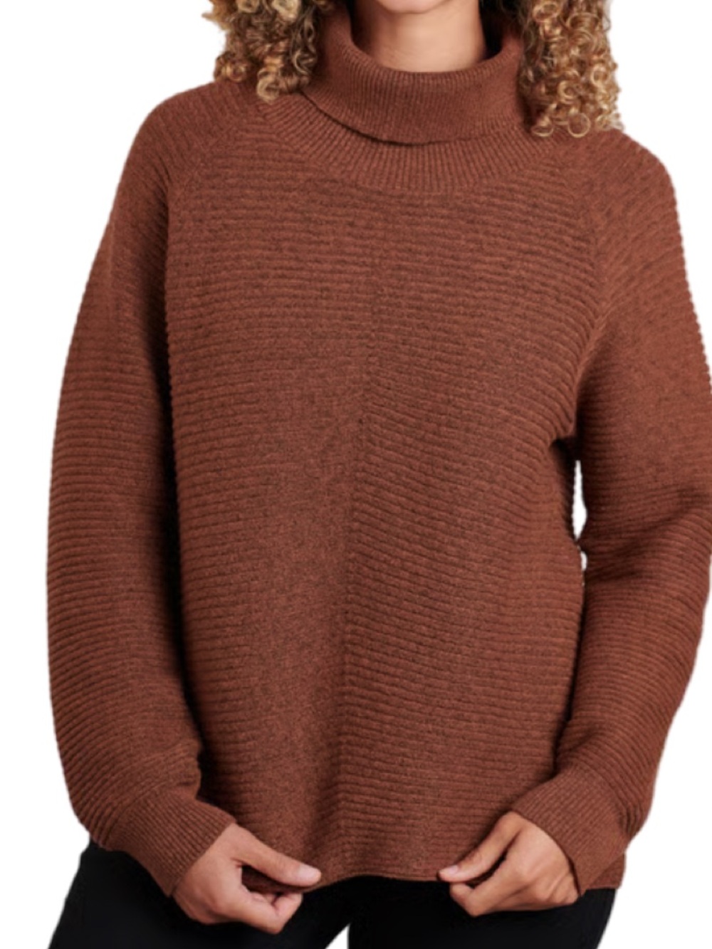 Kuhl Women's Solace Sweater Wool Blend Ribbed Cowl Neck Copper Medium EUC